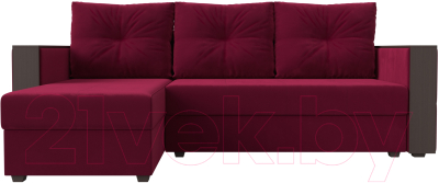 Диван угловой Лига Диванов Валенсия Лайт левый (микровельвет бордовый)