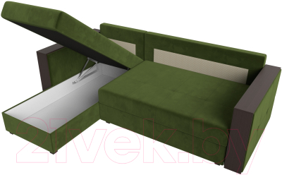 Диван угловой Лига Диванов Валенсия Лайт левый (микровельвет зеленый)