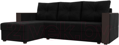Диван угловой Лига Диванов Валенсия Лайт левый (микровельвет черный) - фото