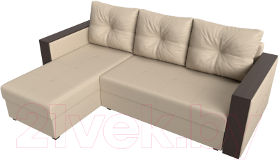Диван угловой Лига Диванов Валенсия Лайт левый (экокожа бежевый)