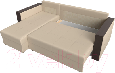 Диван угловой Лига Диванов Валенсия Лайт левый (экокожа бежевый)