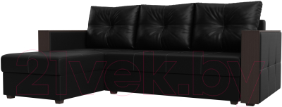Диван угловой Лига Диванов Валенсия Лайт левый (экокожа черный) - фото
