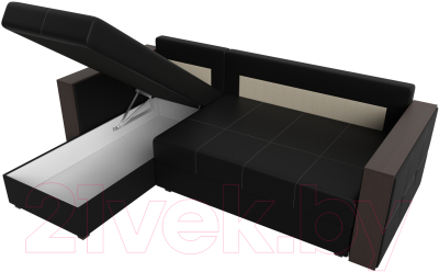 Диван угловой Лига Диванов Валенсия Лайт левый (экокожа черный)