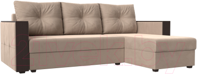 Диван угловой Лига Диванов Валенсия Лайт правый (велюр бежевый) - фото