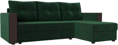 Диван угловой Лига Диванов Валенсия Лайт правый (велюр зеленый) - фото