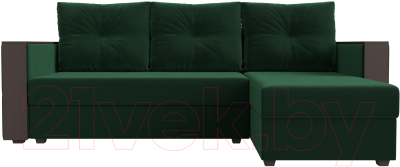 Диван угловой Лига Диванов Валенсия Лайт правый (велюр зеленый)