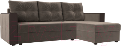 Диван угловой Лига Диванов Валенсия Лайт правый (велюр коричневый) - фото