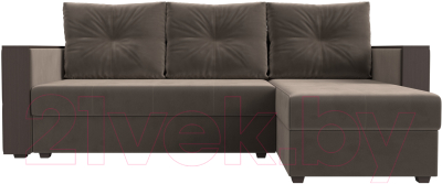 Диван угловой Лига Диванов Валенсия Лайт правый (велюр коричневый)