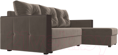 Диван угловой Лига Диванов Валенсия Лайт правый (велюр коричневый)