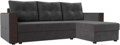 Диван угловой Лига Диванов Валенсия Лайт правый (велюр серый) - фото
