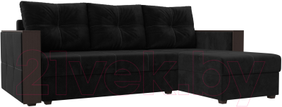 Диван угловой Лига Диванов Валенсия Лайт правый (велюр черный) - фото