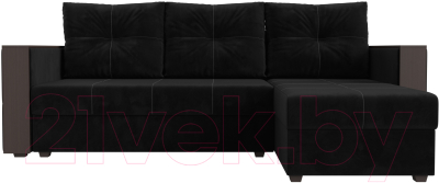 Диван угловой Лига Диванов Валенсия Лайт правый (велюр черный)