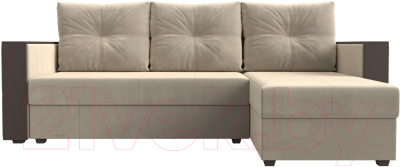 Диван угловой Лига Диванов Валенсия Лайт правый (микровельвет бежевый)