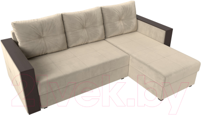 Диван угловой Лига Диванов Валенсия Лайт правый (микровельвет бежевый)