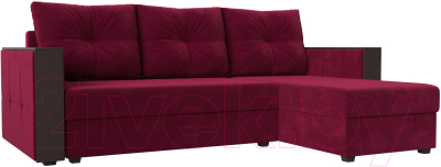 Диван угловой Лига Диванов Валенсия Лайт правый (микровельвет бордовый) - фото