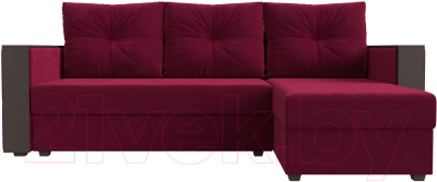 Диван угловой Лига Диванов Валенсия Лайт правый (микровельвет бордовый)