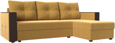 Диван угловой Лига Диванов Валенсия Лайт правый (микровельвет желтый) - фото