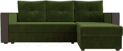Диван угловой Лига Диванов Валенсия Лайт правый (микровельвет зеленый)
