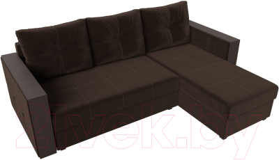 Диван угловой Лига Диванов Валенсия Лайт правый (микровельвет коричневый)