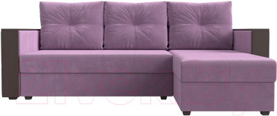 Диван угловой Лига Диванов Валенсия Лайт правый (микровельвет сиреневый)