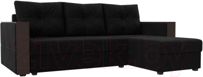 Диван угловой Лига Диванов Валенсия Лайт правый (микровельвет черный) - фото