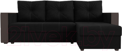 Диван угловой Лига Диванов Валенсия Лайт правый (микровельвет черный)