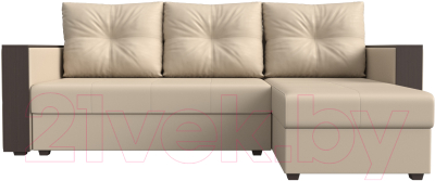 Диван угловой Лига Диванов Валенсия Лайт правый (экокожа бежевый)