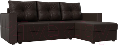 Диван угловой Лига Диванов Валенсия Лайт правый (экокожа коричневый) - фото