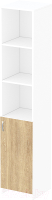 Стеллаж Seven Dreams Узкий закрытый SD-205 (белый/дуб сонома) - фото