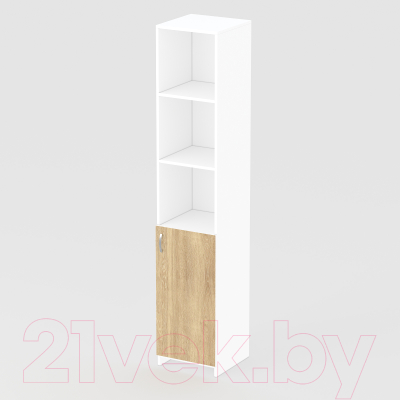 Стеллаж Seven Dreams Узкий закрытый SD-205 (белый/дуб сонома)