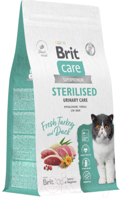 Сухой корм для кошек Brit Care Cat Sterilised Urinary Care с индейкой и уткой / 5066209 (1.5кг) - фото
