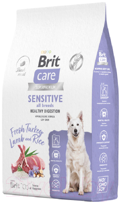 Сухой корм для собак Brit Care Dog Adult Sensitive Healthy Digestion с инд. и ягн./5066476 (12кг) - фото