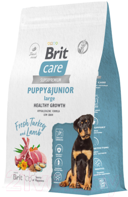 Сухой корм для собак Brit Care Dog Puppy&Junior L Healthy Growth с инд. и ягн. / 5066322 (3кг) - фото