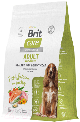 Сухой корм для собак Brit Care Dog Adult M Healthy Skin&Shiny Coat с лос. и инд. / 5066353 (3кг) - фото