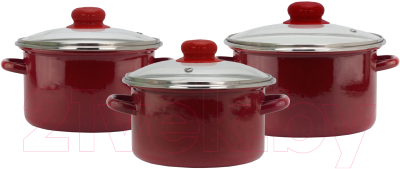 Набор кастрюль Эмаль Вишневый сорбет 9С-305 - фото