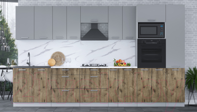 Кухонный гарнитур Интерлиния Мила Лайт 3.6 ВТ (серебро/дуб веллингтон/белый гранит)