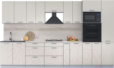 Кухонный гарнитур Интерлиния Мила Лайт 3.6 ВТ (персидский жемчуг/персидский жемчуг/травертин серый) - фото
