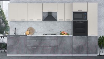 Кухонный гарнитур Интерлиния Мила Лайт 3.6 ВТ (персидский жемчуг/бетон портленд/серый каспий)