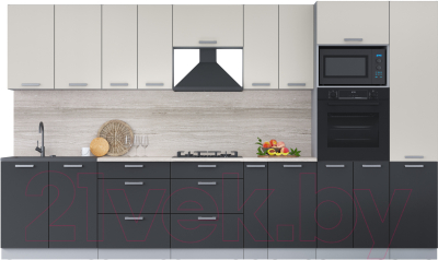 Кухонный гарнитур Интерлиния Мила Лайт 3.6 ВТ (персидский жемчуг/антрацит/травертин серый) - фото
