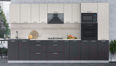 Кухонный гарнитур Интерлиния Мила Лайт 3.6 ВТ (персидский жемчуг/антрацит/травертин серый)