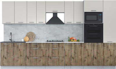 Кухонный гарнитур Интерлиния Мила Лайт 3.6 ВТ (персидский жемчуг/дуб веллингтон/серый каспий) - фото