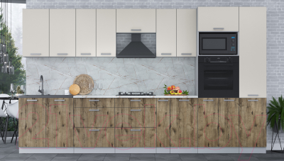 Кухонный гарнитур Интерлиния Мила Лайт 3.6 ВТ (персидский жемчуг/дуб веллингтон/серый каспий)