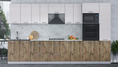 Кухонный гарнитур Интерлиния Мила Лайт 3.6 ВТ (вудлайн кремовый/дуб веллингтон/серый каспий)