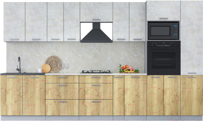 Кухонный гарнитур Интерлиния Мила Лайт 3.6 ВТ (бетон лайт/дуб золотой/опал светлый) - фото