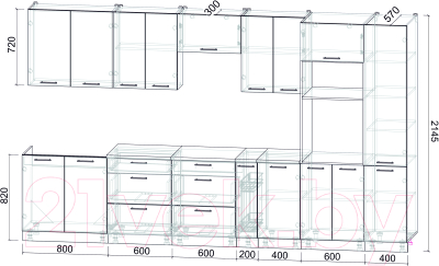 Кухонный гарнитур Интерлиния Мила Лайт 3.6 ВТ (бетон лайт/дуб золотой/опал светлый)