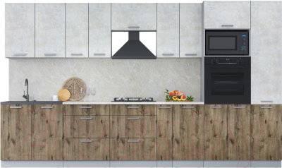 Кухонный гарнитур Интерлиния Мила Лайт 3.6 ВТ (бетон лайт/дуб веллингтон/опал светлый) - фото