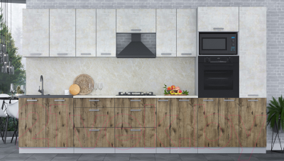 Кухонный гарнитур Интерлиния Мила Лайт 3.6 ВТ (бетон лайт/дуб веллингтон/опал светлый)