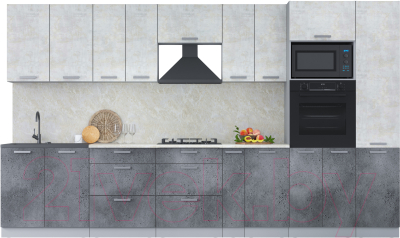Кухонный гарнитур Интерлиния Мила Лайт 3.6 ВТ (бетон лайт/бетон портленд/опал светлый) - фото
