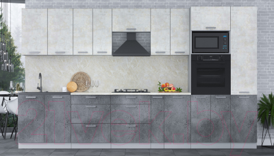 Кухонный гарнитур Интерлиния Мила Лайт 3.6 ВТ (бетон лайт/бетон портленд/опал светлый)