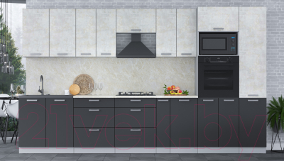 Кухонный гарнитур Интерлиния Мила Лайт 3.6 ВТ (бетон лайт/антрацит/опал светлый)